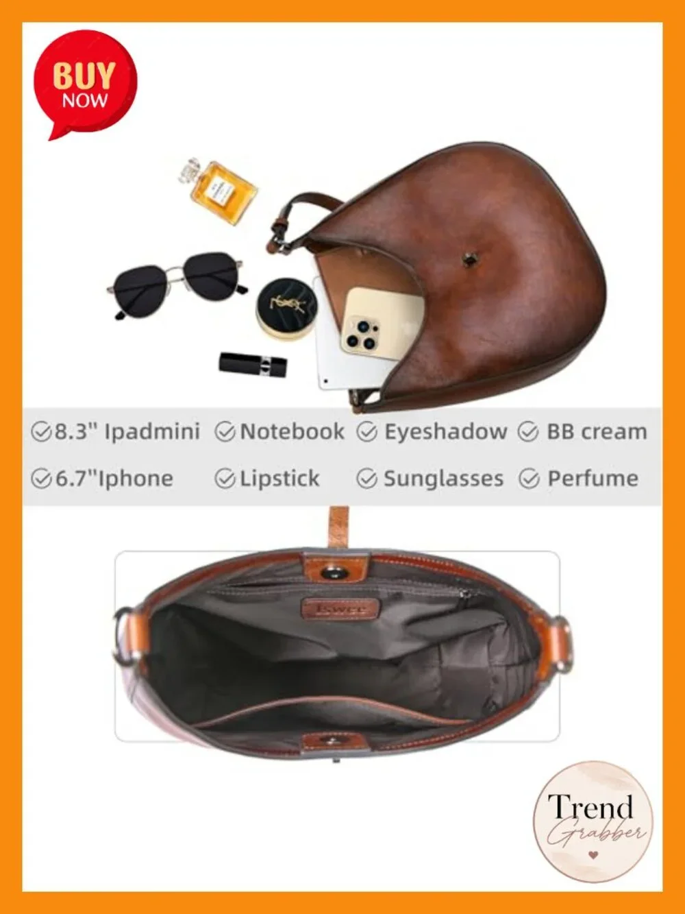Leather Crescent Crossbody Bag with Two Straps Twist-Lock Closure